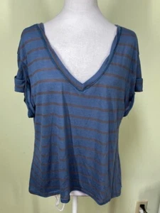 We The Free Womens Sz S Blue Striped Oversized Lightweight Short Sleeve T-Shirt - Picture 1 of 10