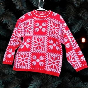 Vintage 70’s Knit Force USA Red Winter Snowflake Ugly Christmas Sweater M *read* - Picture 1 of 15