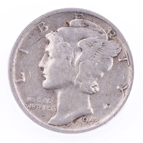 1943 S Mercury Dime ANACS VF25 Reverse Lamination Silver Certified 10c Cover