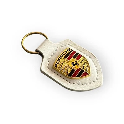 Porsche Leather Crest Car Keyring Keychain White
