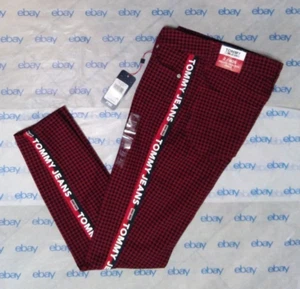 New TOMMY JEANS Size 2 Buffalo-Plaid High-Rise Logo Jeggings Rock-Ska Red/Black - Picture 1 of 6