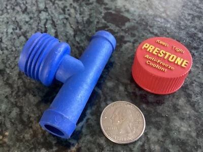 Blue VINTAGE 1966 PRESTONE COOLING SYSTEM FLUSHING TEE 5/8" hose T classic car - Image 1 of 4