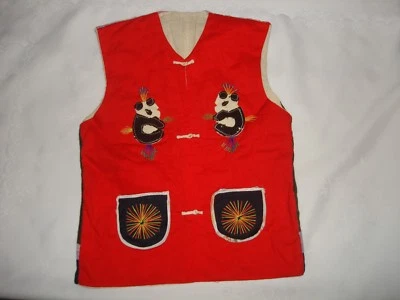VINTAGE KIDS GOOD LUCK ANIMAL SYMBOLS ASIAN EMBROIDERED QUILTED PATCHWORK VEST  - Image 1 of 4