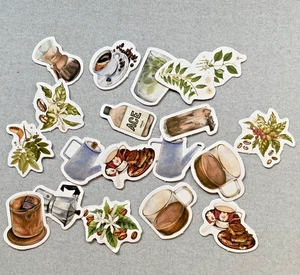 LOT OF 18 COFFEE LATTE COFFEE POT BEANS PLANT CAPPUCCINO SCRAPBOOKING STICKERS - Picture 1 of 3