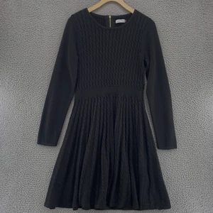 Calvin Klein Dress Womens Large Black Sweater Cable Knit Fit & Flare Long Sleeve - Picture 1 of 10