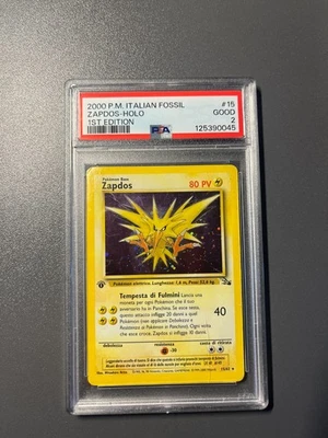 Italian ' 1999 POKEMON FOSSIL 15 ZAPDOS HOLO 1ST EDITION PSA 2 - Image 1 of 2