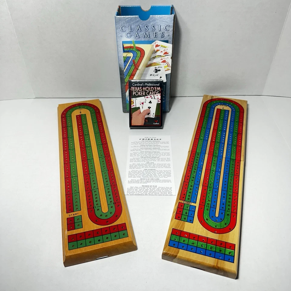 Classic Games Cribbage Set w/Folding Wood Board & Poker Cards (Extra Wood Board) - Image 1 of 4
