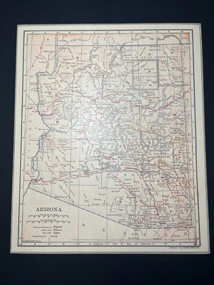 1906 ARIZONA Map by L.L. Poates Mounted on Acid-Free Card Stock SEE DESCRIP - Image 1 of 4