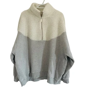Sudadera Pullover Aerie Grande Sherpa Polar Media Cremallera Gris Crema Claro XXL - Imagen 1 de 10