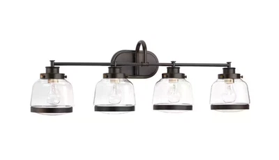 Judson 35.75" 4-Light Antique Bronze Clear Glass Farmhouse Bathroom Vanity Light - Image 1 of 4