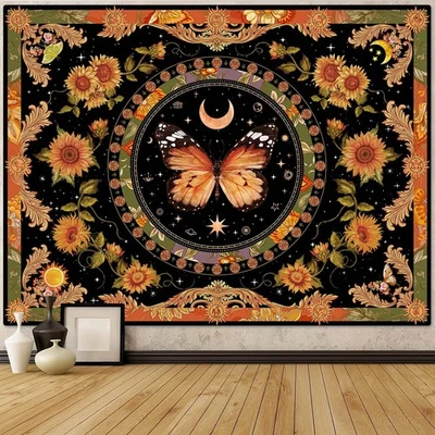 Butterfly Floral Tapestry Vintage Indie Boho Flower Tapestries for Bedroom Ae... - Image 1 of 4