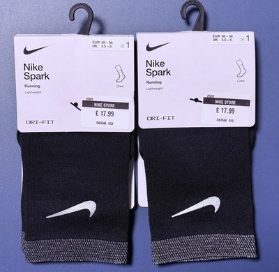 2 PACK Nike SPARK Lightweight Crew Gym Black Running Socks DA3584-010 UK 3.5 - 5 - Image 1 of 4