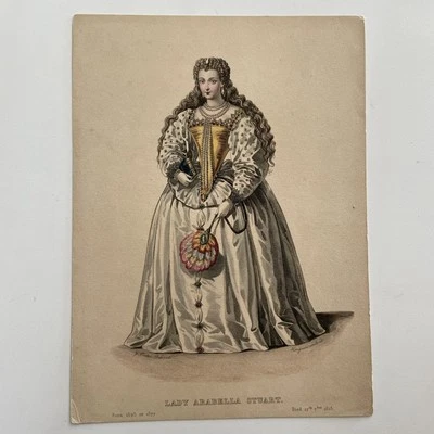 Antigua Dama Arabella Stuart Grabada Coloreada a Mano - Real Demandante Noblewoman Foto 1 de 4