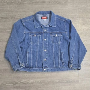 Vintage Wrangler Hero Trucker Jacket Mens 3XL Blue Denim Cotton Button Front - Picture 1 of 18