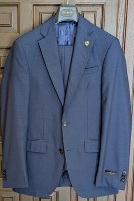 TED BAKER Jay 100% Wool Blue Micro Check Suit, Size 36 R NWOT - MADE IN ITALY - Image 1 of 4