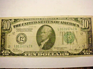 Ten Dollar Series 1928 12 Federal Reserve San Francisco - Picture 1 of 6