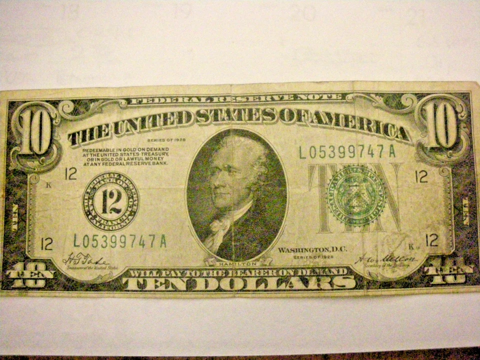 Ten Dollar Series 1928 12 Federal Reserve San Francisco - Image 1 of 4
