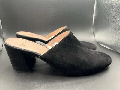 Zapatos J Crew Sophie de gamuza negros de cuero con tacón ancho para mujer talla 9 Mules Slides Foto 1 de 4