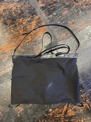 Saint Laurent Black Canvas ID Tote Bag Rare Black Leather Convertible Strap YSL - Image 1 of 4