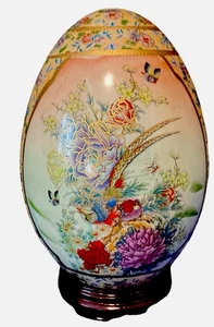 Vtg Japanese Porcelain Egg Satsuma Hand Made/Painted Enamel Gold Gilded Used - Picture 1 of 17