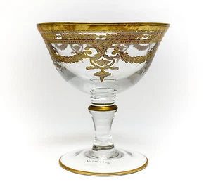 Large Michael C Fina Gold Overlay Italian Crystal Dessert / Sherbet Comote Glass - Imagen 1 de 4