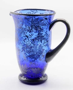 Kobaltblau Glas Krug Silber Überfang Floral Blatt Made in Italy Atemberaubend - Bild 1 von 12