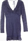 Hello Molly Lace Dress Time For You Navy Plunge Neck Sheer Sleeves ~ Women Sz M