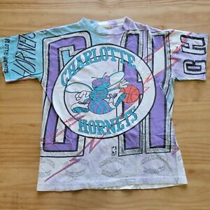 Vintage 1990s Charlotte Hornets Magic Johnson T's All Over Print NBA Shirt