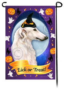 Halloween Garden Flag - White Borzoi - Picture 1 of 1