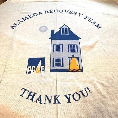 LOGO Knits Blanket Throw 62" x 56" Vintage PG&E Alameda Recovery Team Thank You - Image 1 of 4