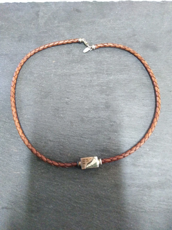 Collier Uomo Pelle E Argento Effetto Invecchiato - Immagine 1 di 3