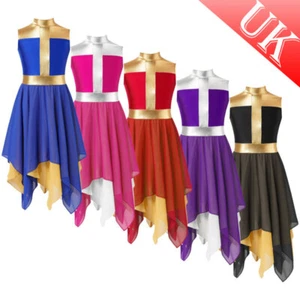 Kids Girls Praise Dance Dress Asymmetrical Chiffon Skirt Ballroom Costume - Picture 1 of 55