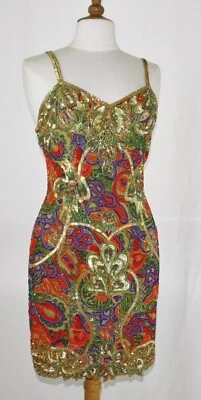 JASDEE Vintage Beaded & Sequins Dress Hand Work & Hand Print On Silk Style 5034M - Image 1 of 2