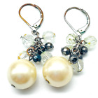 Beaded Dangle Earrings Silver Tone Leverback Simulated Pearl