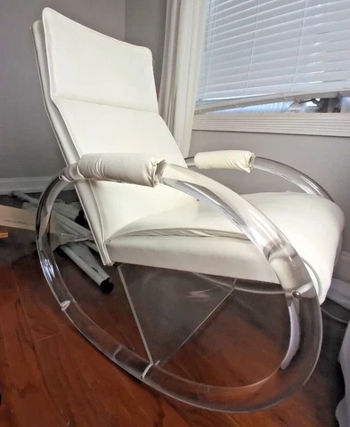 Charles Hollis Jones Lucite Rocking Chair MCM Orig White Vinyl MidCentury Modern Cover