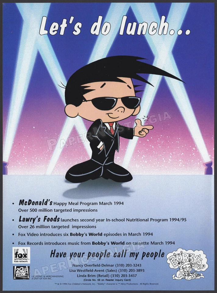 BOBBY'S WORLD - Original 1994 Licencias Comercio Anuncio / Anuncio _ McDonald's _ Fox Foto 1 de 1