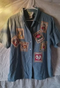 THE QUACKER FACTORY DARLING!! NAUTICAL DENIM TOP SHIRT SAILBOAT LIGHTHOUSE large - Picture 1 of 12