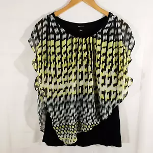 AB Studio Größe L durchsichtige Poncho-Overlay-Bluse schwarz gelb angebracht Tank Stretch - Bild 1 von 10