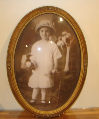 Foto yeso burbuja cúpula marco de vidrio convexo retrato ornamentado 16x22 antiguo Foto 1 de 4