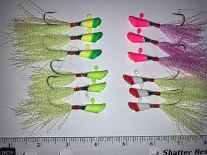 BUCKTAIL JIGS, PURE TIN, LEAD FREE, FLUKE KILLERS, 1/8 oz, 12, 1/0 hook - Picture 1 of 2