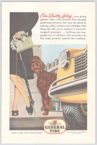 1945 The General Tire and Rubber Vtg Print Ad Dog Woman Purse Yellow Car Tires - Picture 1 of 2