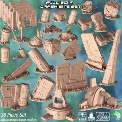 SYNC RATIO SYSTEMS Sci-Fi Crash Site Terrain – 3D Printed Wreckage Scenery for 28–32mm Games