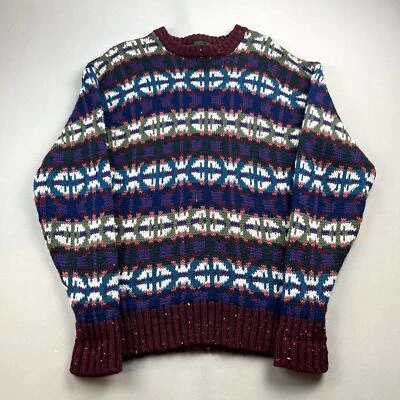 Vintage Boston Trader Sweater Adult Large Maroon Knit Fair Isle Pattern Wool 90s - Image 1 of 4