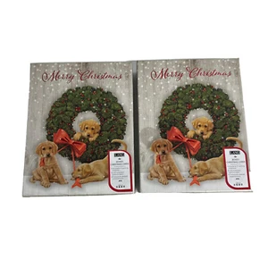 Lang Christmas Cards 36 Total Linen embossed Puppies Wreath NEW Dogs Puppies 36 - Picture 1 of 13