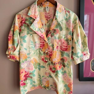 RARE VTG Ungaro solo donna Paris Women's Floral Blouse Size 6 Italy 100% Cotton - Picture 1 of 9