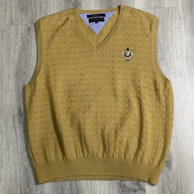 Chaleco Suéter Tommy Hilfiger De Colección Hombres XL Tostado Detroit Club de Golf Tejido con Cable Foto 1 de 4