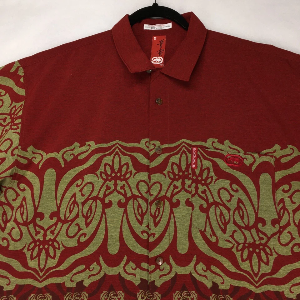 MARC ECKO 72 Men's Hawaiian shirt Size Large Red Front Pocket - Image 1 of 4