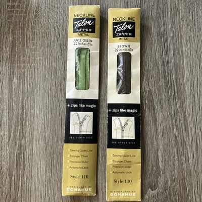 Cremalleras metálicas vintage verde manzana y marrón 22 pulgadas nuevo stock antiguo estilo 110 Foto 1 de 4