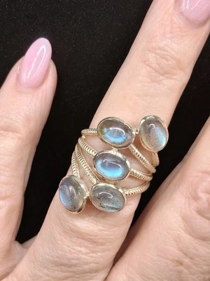 Anillo Labradorita, Multi Piedra, Talla 6, Plata de Ley, Inspiración Boho  Foto 1 de 4