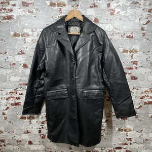 A Collezioni Herren Schwarz Kunstleder Jacke Große L Knopfleiste Lang Italienisch - Bild 1 von 7